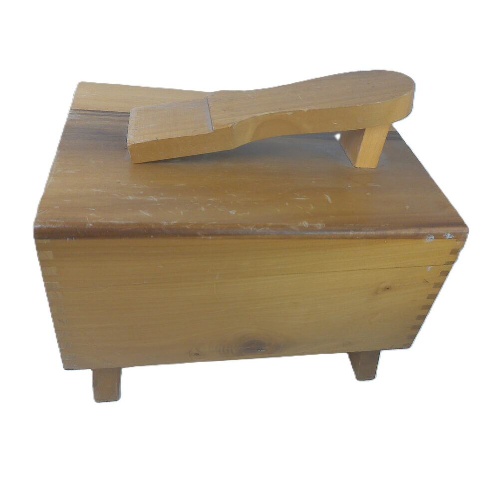 Vintage Wooden Shoe Shine Box Rustic Wood Caddy with Foot Rest & Felton Brushes